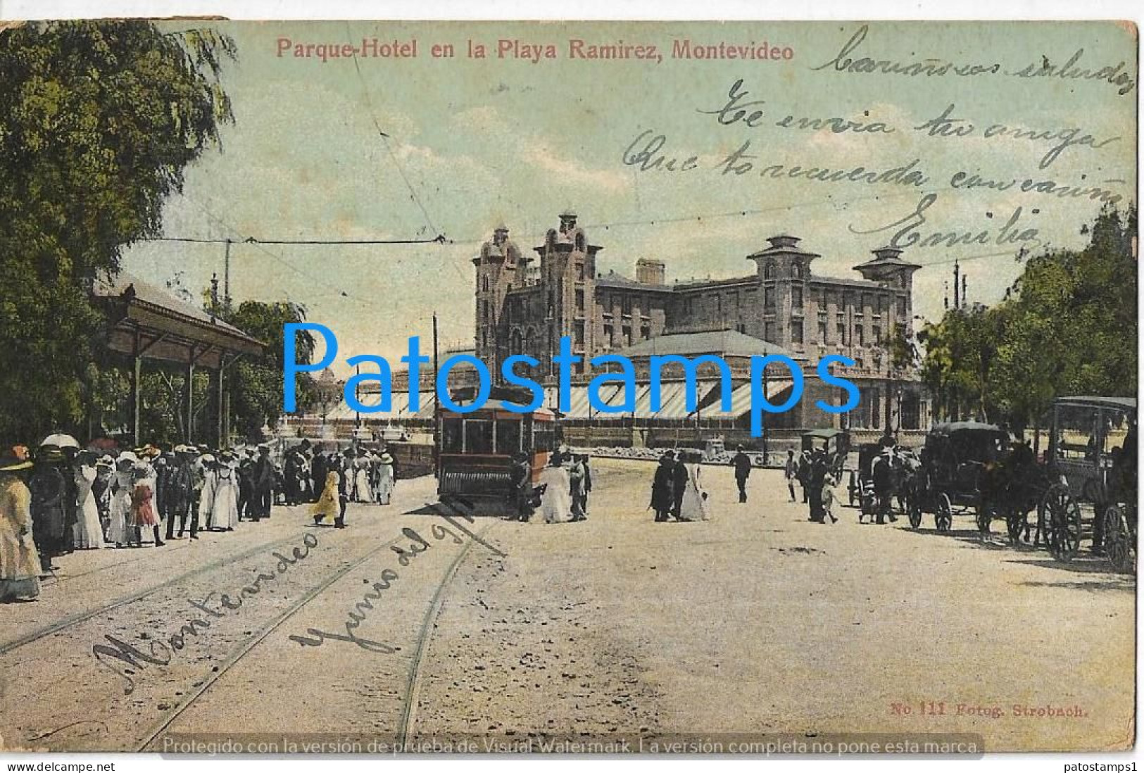 222884 URUGUAY MONTEVIDEO PARQUE HOTEL EN LA PLAYA RAMIREZ TRAMWAY TRANVIA CIRCULATED TO ITALY POSTAL POSTCARD - Uruguay