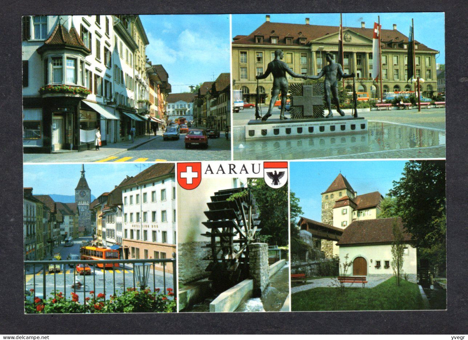 Suisse - AARAU - Multi Vues - Vues Diverses, Roue Du Moulin, Rues, Voitures, Bus, Monument - Aarau