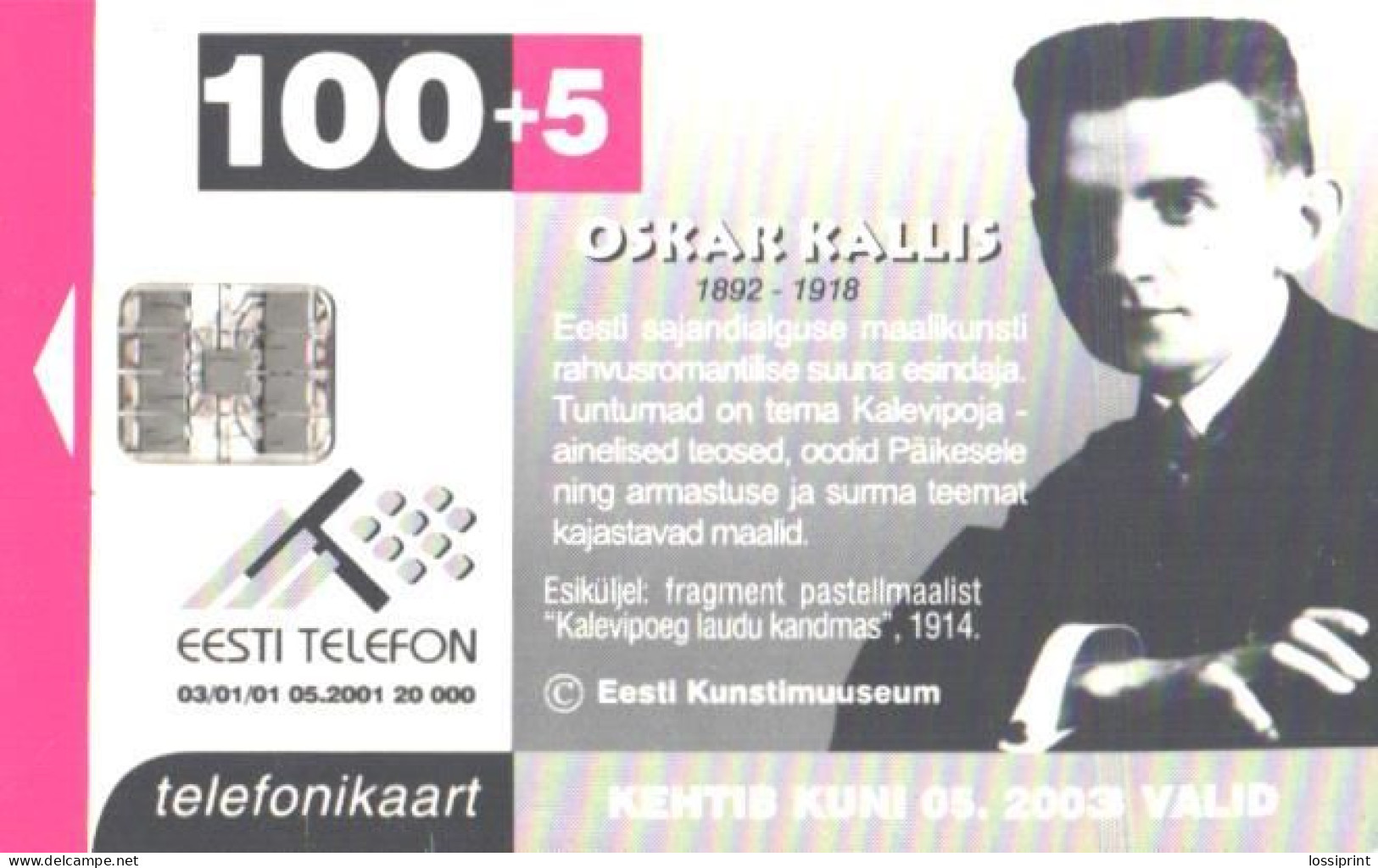 Estonia:Used Phonecard, Eesti Telefon, 100+5 EEK, Pallas Students, Oskar Kallis, Kalevipoeg, 2001 - Estonie