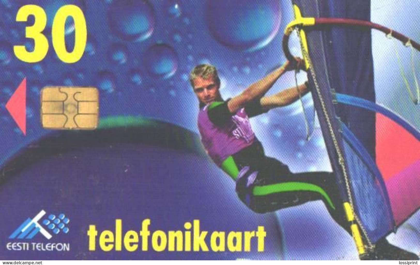 Estonia:Used Phonecard, Eesti Telefon, 30 EEK, Windsurfar, Chip B, 1997 - Estonie