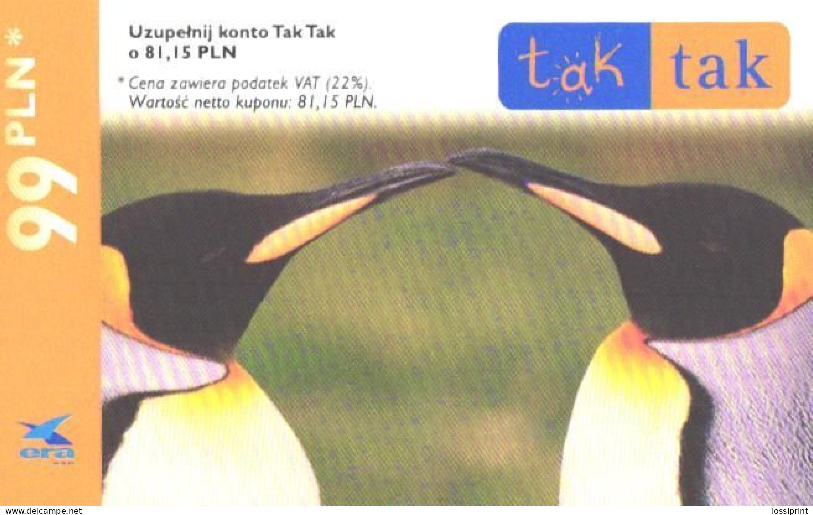 Poland:Used Phonecard, Tak Tak, 99 PLN, Penguins, 2000 - Polonia