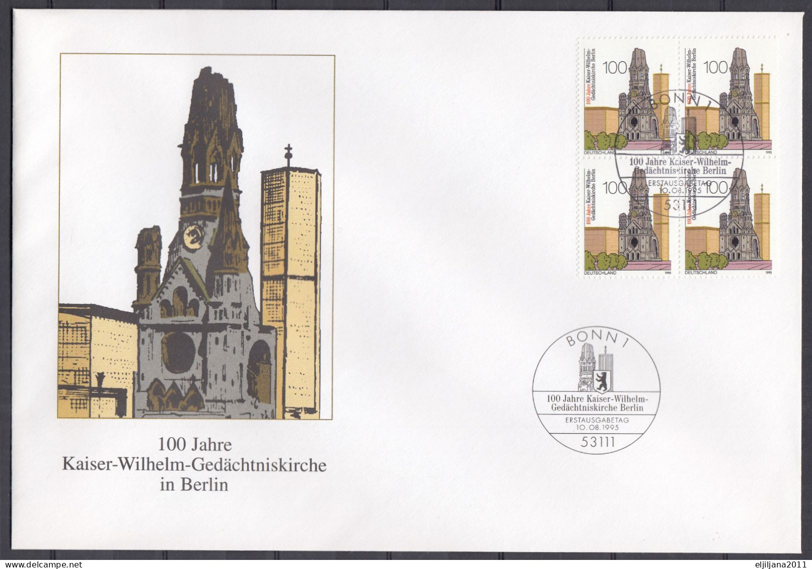 Germany 1995 ⁕ "100 Jahre Kaiser-Wilhelm-Gedächtniskirche In Berlin" Mi.1812 X4 ⁕ FDC Cover / Folder / Zertifikat - Scan - 1991-2000