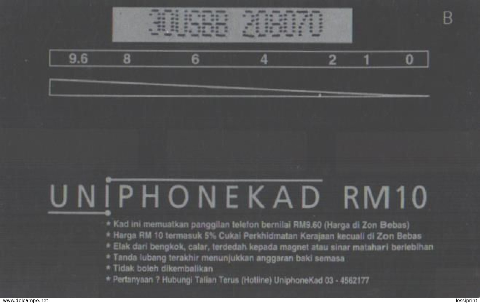 Malaysia:Used Phonecard, Uniphone, 10 RM, Seni Batik - Kampung - Malaysia