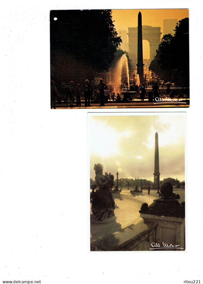 Lot 2 Cpm - 75 - PARIS - Albert Monier - Obélisque Concorde - 1984 - - Monier