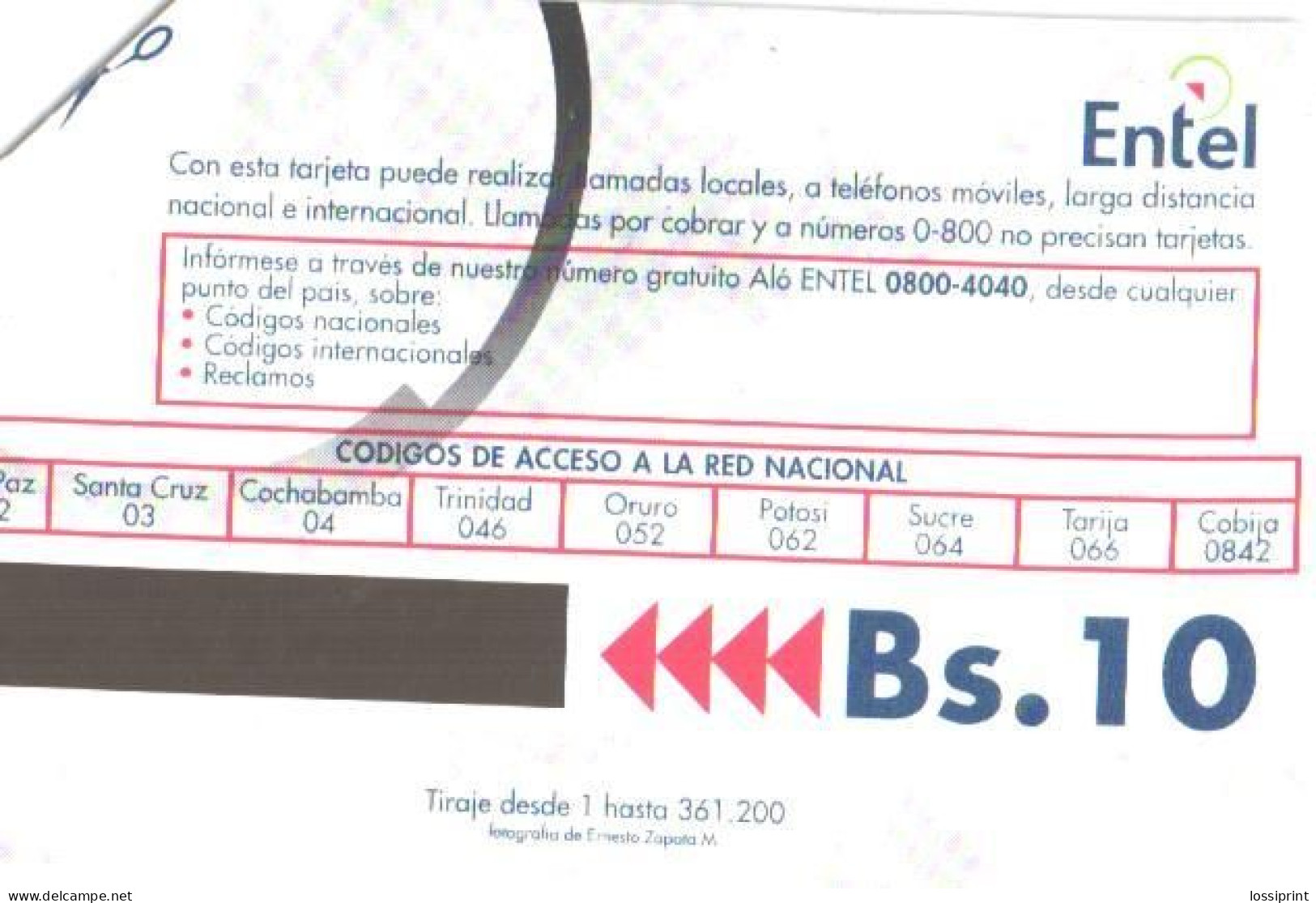 Bolivia:Used Phonecard, Entel, 10 Bs, Arcangel Arcabucero - Bolivia