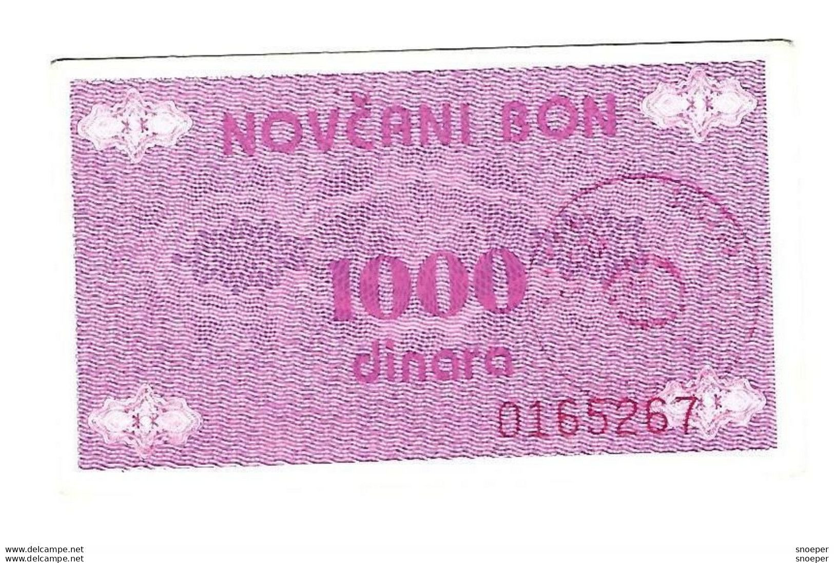 *bosnia  Novcani Bon  1000 Dinara   Ref 36  Unc - Bosnia Erzegovina