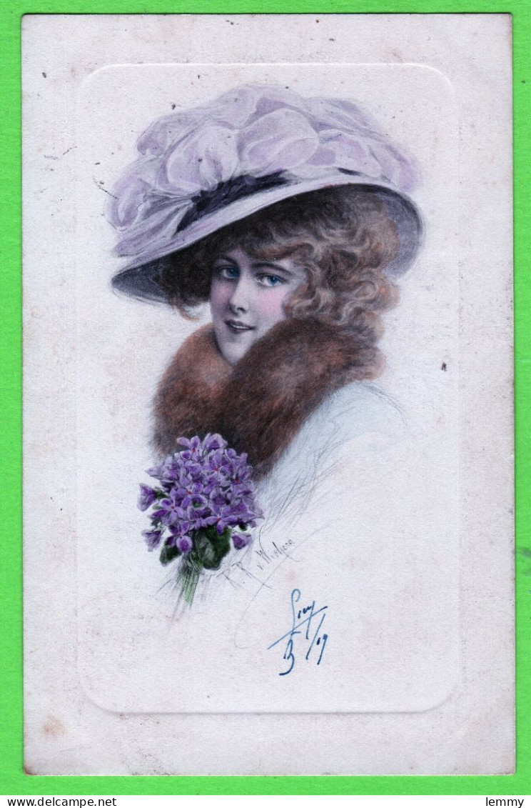 ILLUSTRATEUR : WICHERA - JEUNE FEMME EN CHAPEAU ET RENARD - PORTRAIT - VIENNE N°450 - 1909 - Nanni