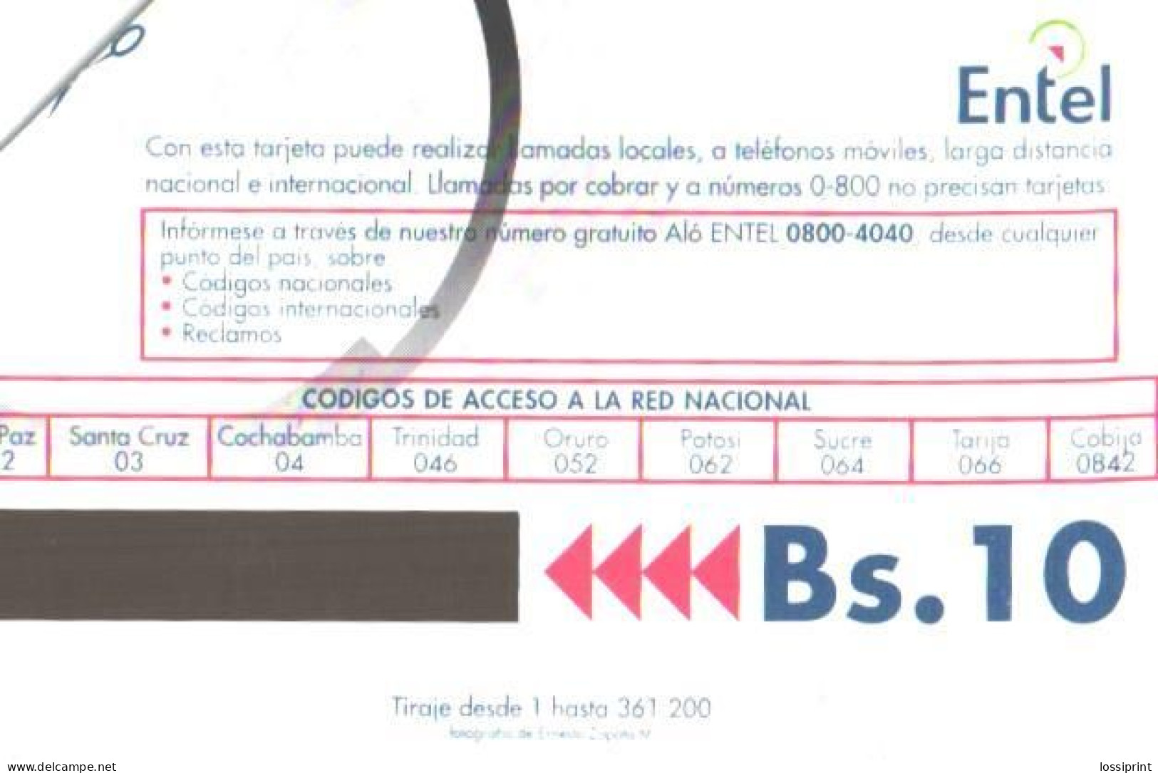 Bolivia:Used Phonecard, Entel, 10 Bs, Arcangel Adriella Cosio Dei - Bolivië