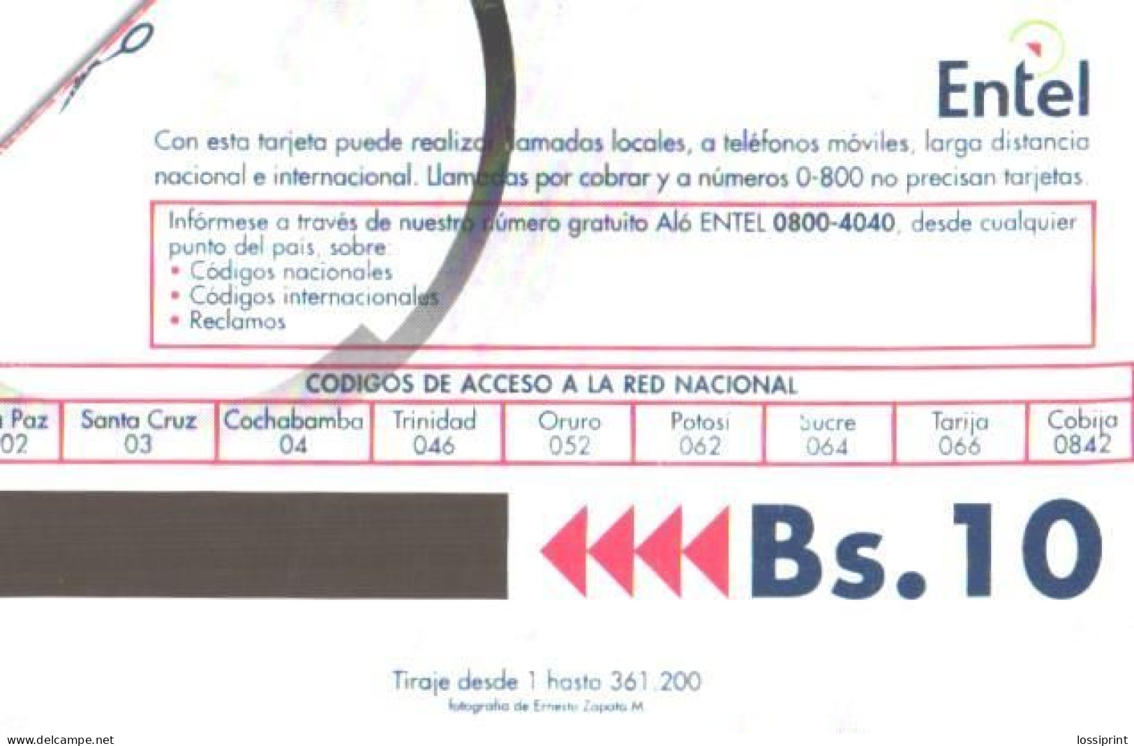 Bolivia:Used Phonecard, Entel, 10 Bs, Arcangel Gabriel Dei - Bolivien