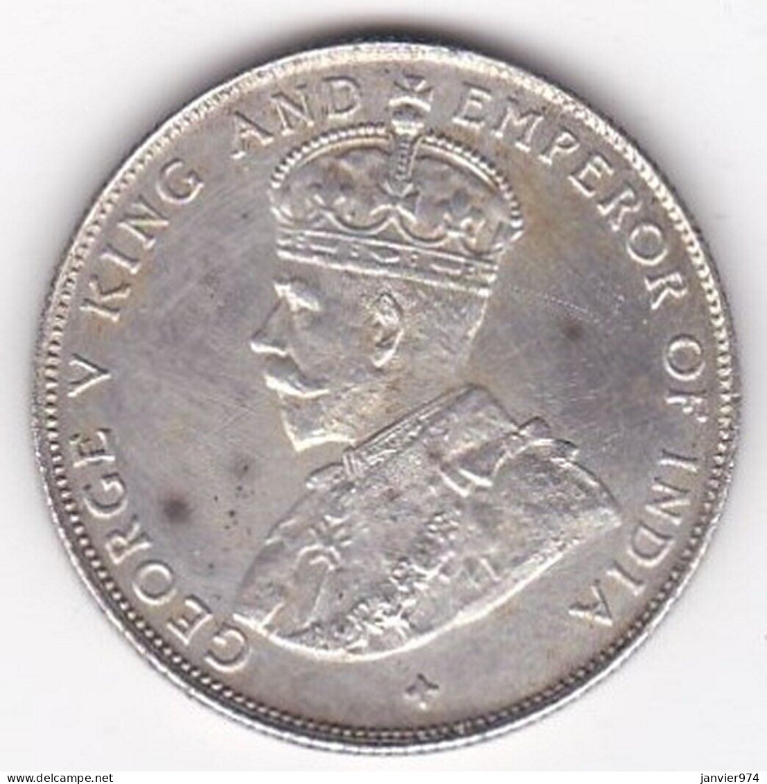 Straits Settlements 50 Cents 1921 Half Dollar . George V. Argent. KM# 35.1 - Malaysie