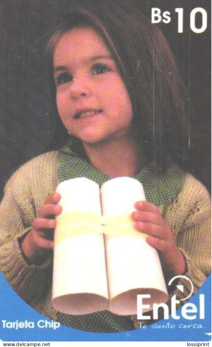 Bolivia:Used Phonecard, Entel, 10 Bs, Girl With Paper Rolls - Bolivia
