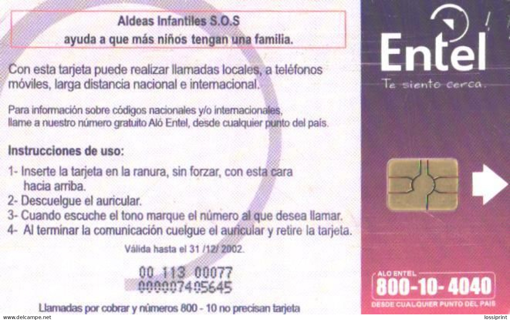 Bolivia:Used Phonecard, Entel, 10 Bs, Children SOS - Bolivië