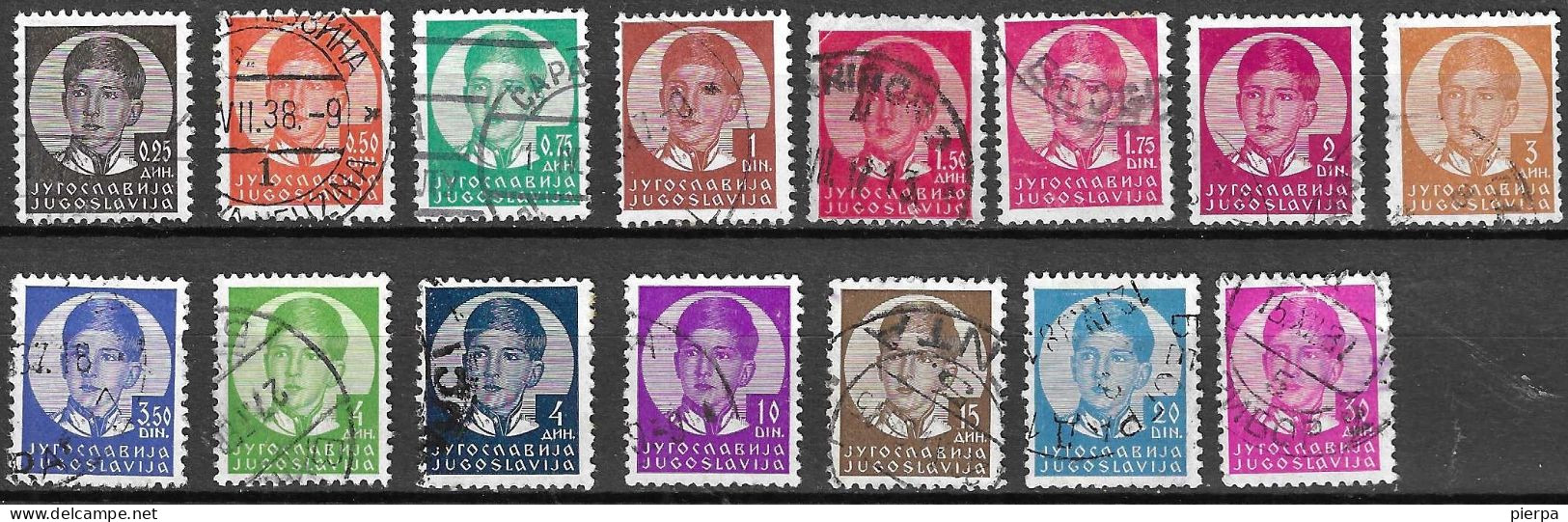 JUGOSLAVIA - 1935 - RE PIETRO II - SERIE 15 VALORI  - USATA ( YVERT 277\8) - MICHEL 300\14) - Used Stamps