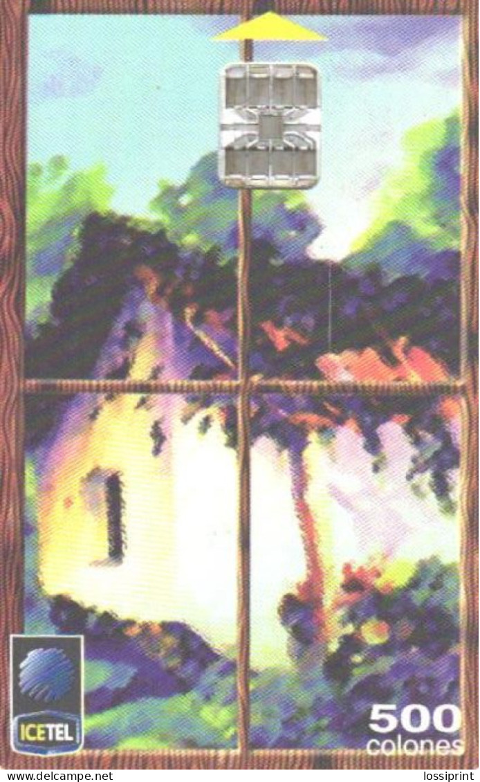 Costa Rica:Used Phonecard, ICEtel, 500 C, Painting, Building, 1999 - Costa Rica