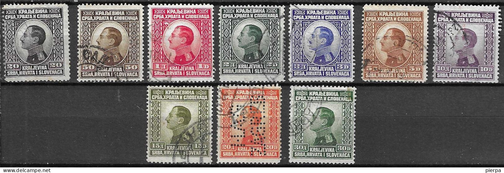 JUGOSLAVIA -1924- ALESSANDRO I° - SERIE 10 VALORI- PERFIN "HAG ZAGREB" SU 20D - USATA ( YVERT 158\167) - MICHEL 176\185) - Used Stamps