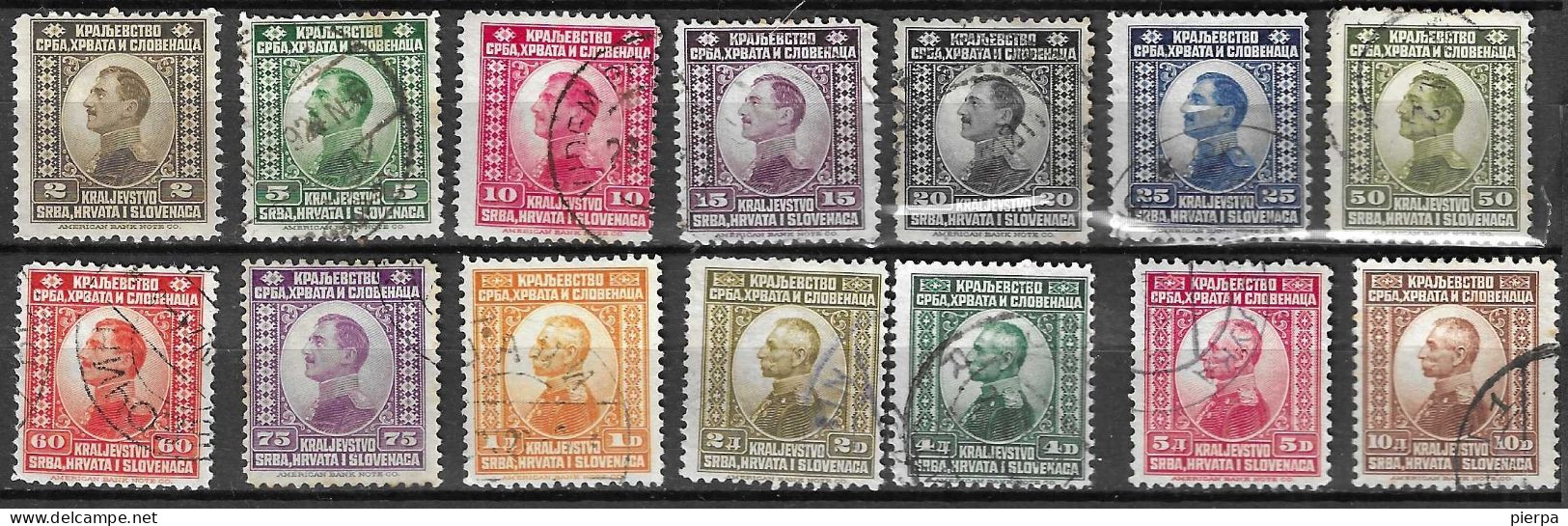 JUGOSLAVIA -1921- ALESSANDRO I° E PIETRO I° - SERIE 14 VALORI - USATA ( YVERT 129\142 - MICHEL 145\158) - Used Stamps