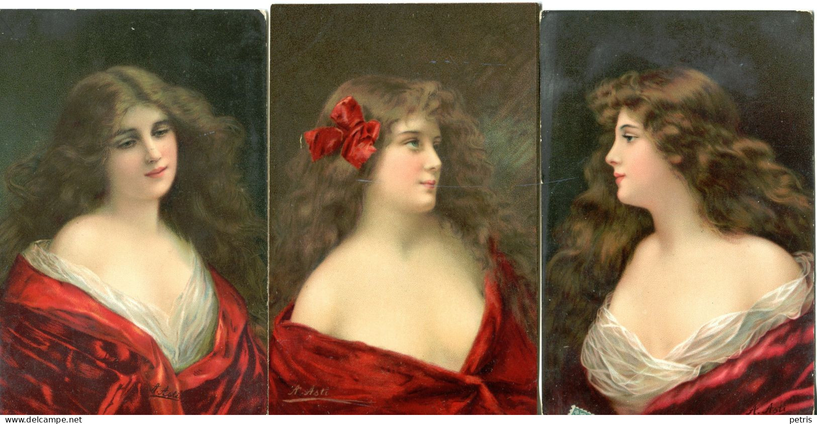 3 Cartoline Donna In Rosso Di A, Asti - Lot. 4814 - Asti