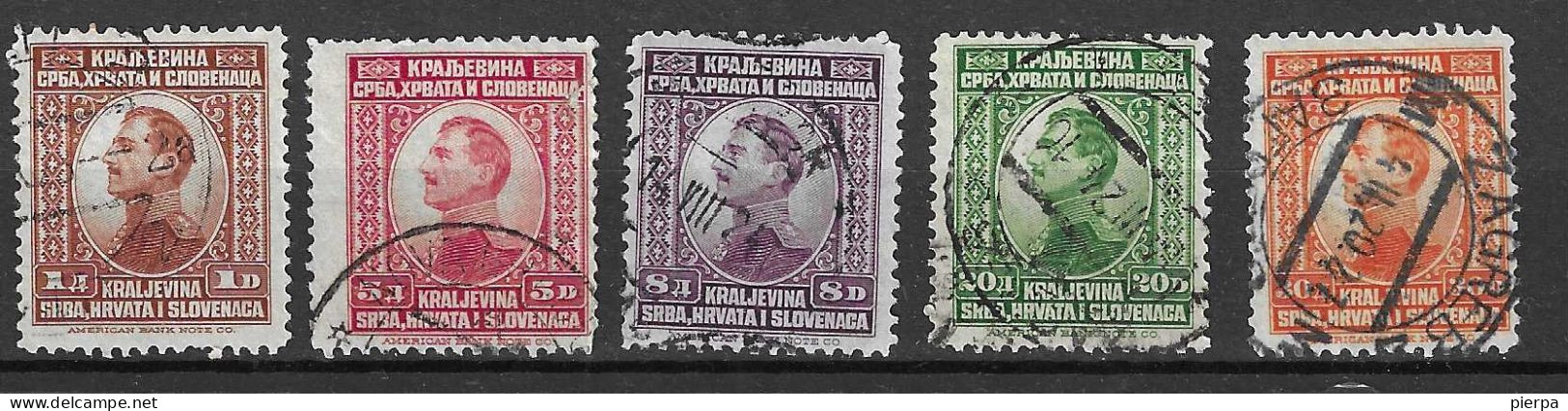 JUGOSLAVIA -1923- ALESSANDRO I°- SERIE 5 VALORI - USATA ( YVERT 150\4 - MICHEL 169\173) - Gebraucht