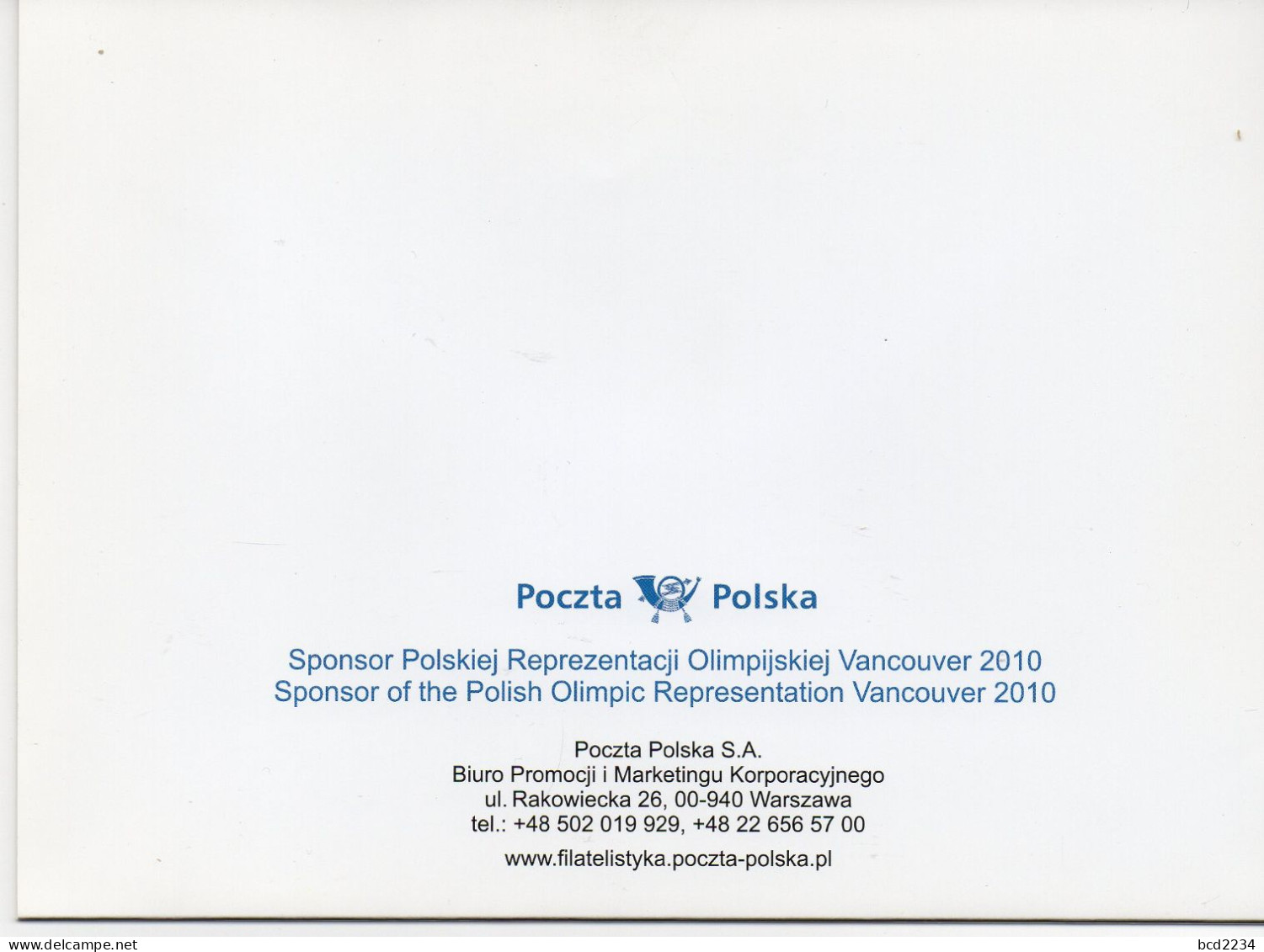POLAND 2010 POLISH POST OFFICE SPECIAL LIMITED EDITION FOLDER: XXI OLYMPIC WINTER GAMES VANCOUVER CANADA OLYMPICS FDC - Cartas & Documentos