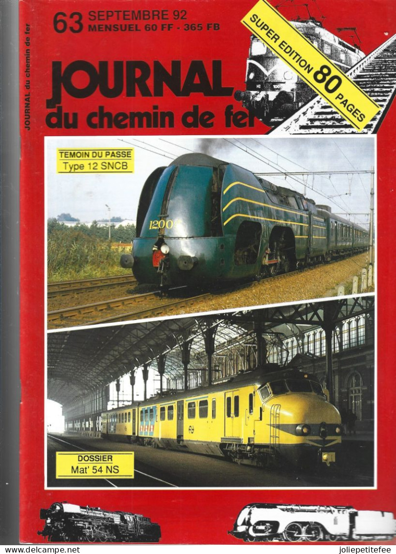 1992-63.  JOURNAL DU CHEMIN DE FER. Couverture: Type 12 SNCB. - Eisenbahnen & Bahnwesen