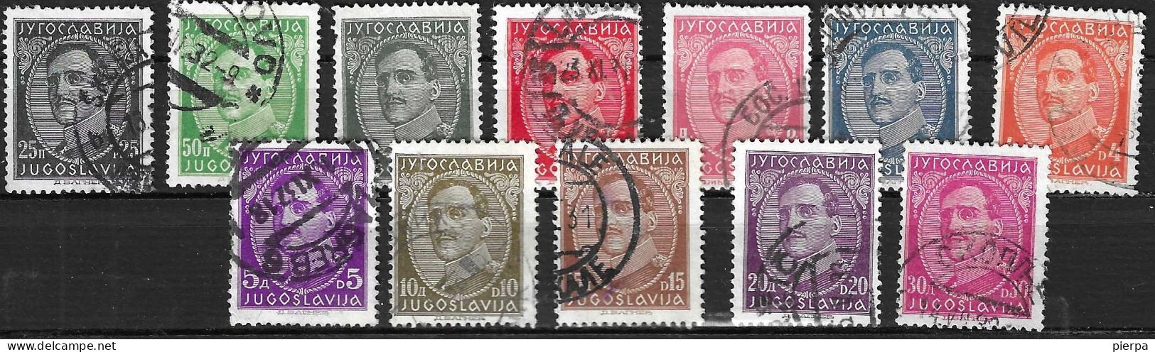 JUGOSLAVIA -1931 - ALESSANDRO I°- CON FIRMA INCISORE - SERIE 12 VALORI -USATA ( YVERT 210B\21B - MICHEL 228I\37I+241\2) - Used Stamps