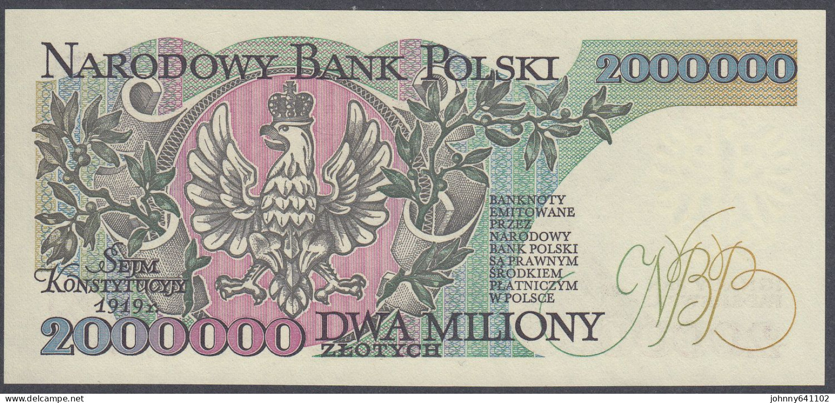 2.000.000 Zloty 1992 UNC - Prefix : B - Pologne