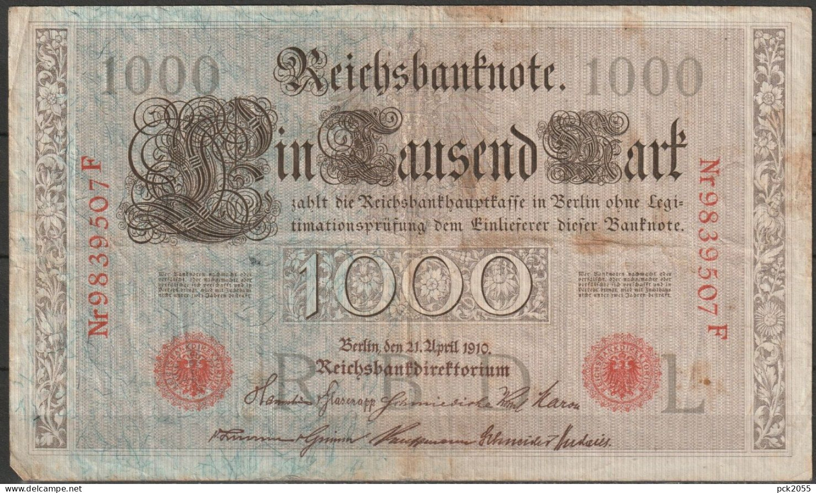 DR. 1000 Mark Reichsbanknote 21.4.1910 Ros.Nr.45, P44( D 6545 ) - 100 Mark