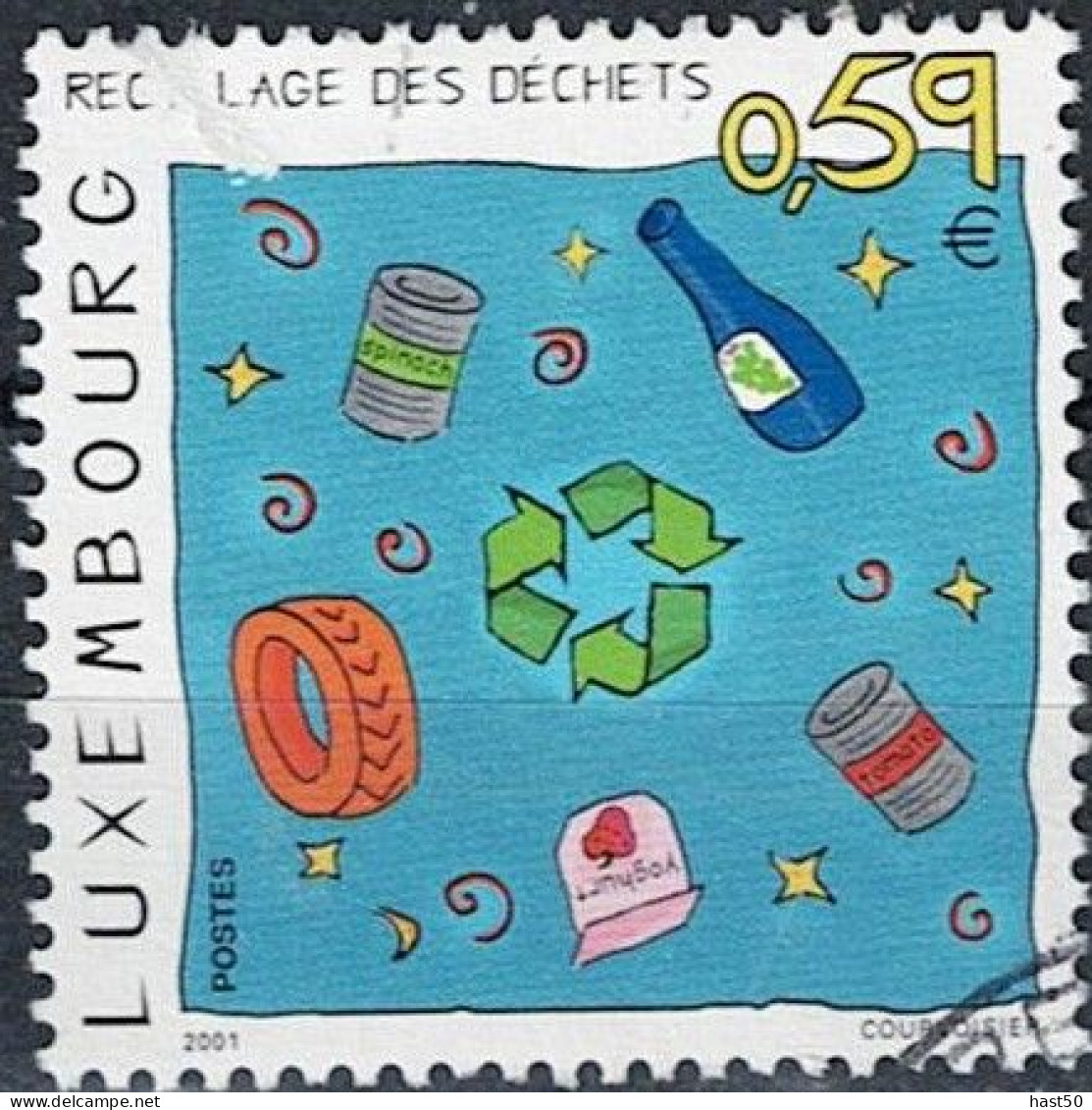 Luxemburg - Cartoon Abfallrecycling (MiNr: 1551) 2001 - Gest Used Obl - Gebraucht