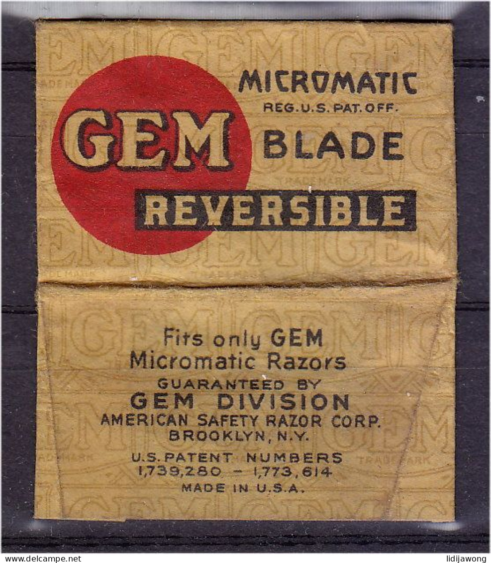 "GEM" Razor Blade Old Vintage WRAPPER (see Sales Conditions) - Lames De Rasoir