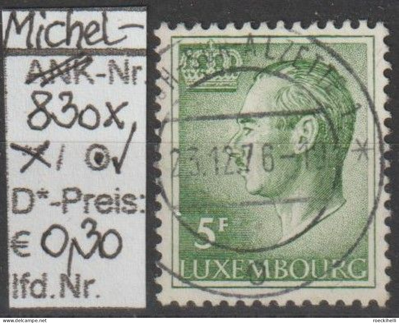 1971 - LUXEMBURG - FM/DM  "Großherzog Jean" 5 Fr Dkl'grün  - O Gestempelt - S.Scan (Lux 830xo) - Gebraucht