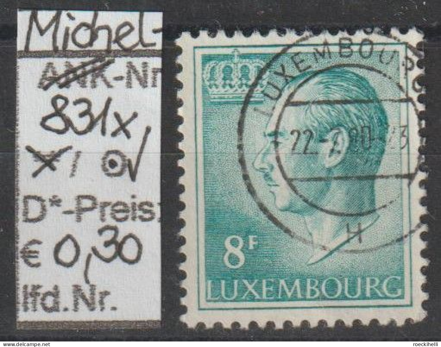 1971 - LUXEMBURG - FM/DM  "Großherzog Jean" 8 Fr Grünblau  - O Gestempelt - S.Scan (Lux 831xo) - Gebruikt