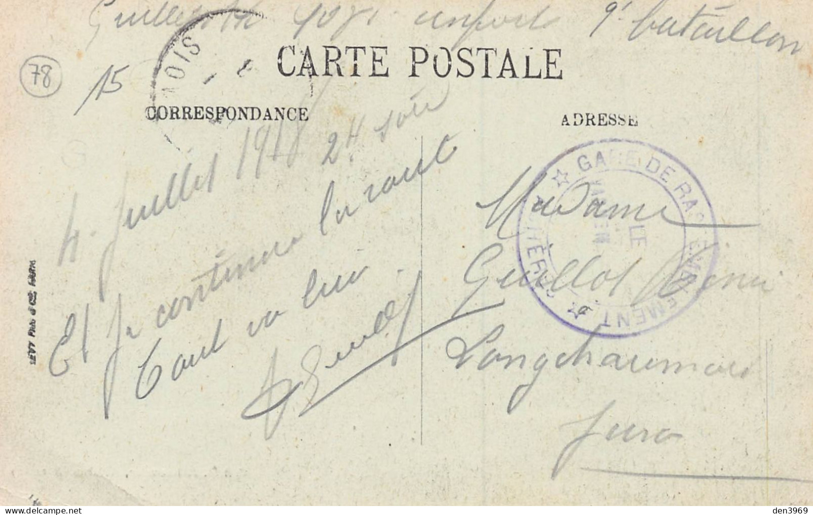ACHERES (Yvelines) - La Gare - Voie Ferrée, Cachet Gare De Rassemblement - Voyagé 1918 (2 Scans) H. Guillot Longchaumois - Acheres