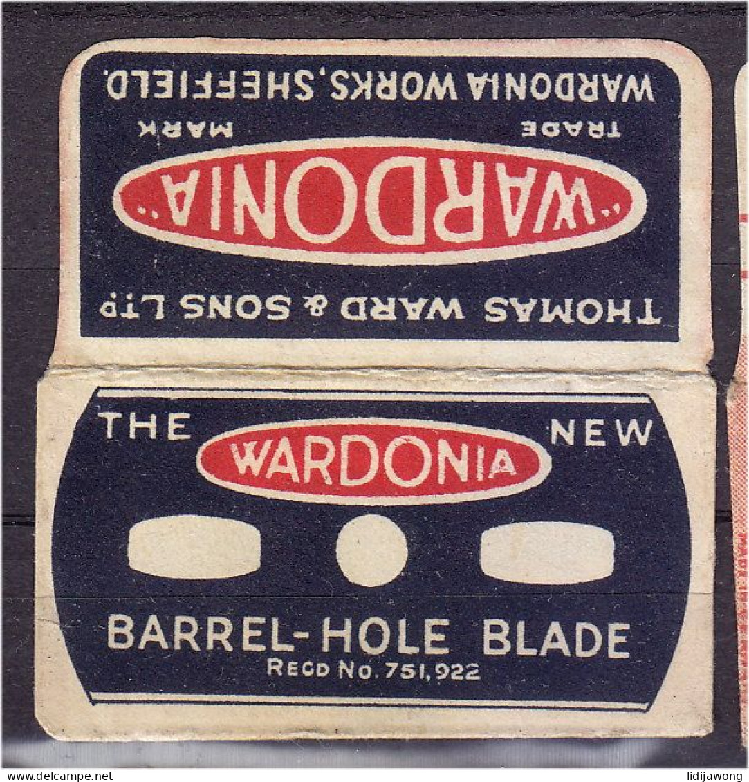 "WARDONIA" Razor Blade Old Vintage WRAPPER (see Sales Conditions) - Lamette Da Barba