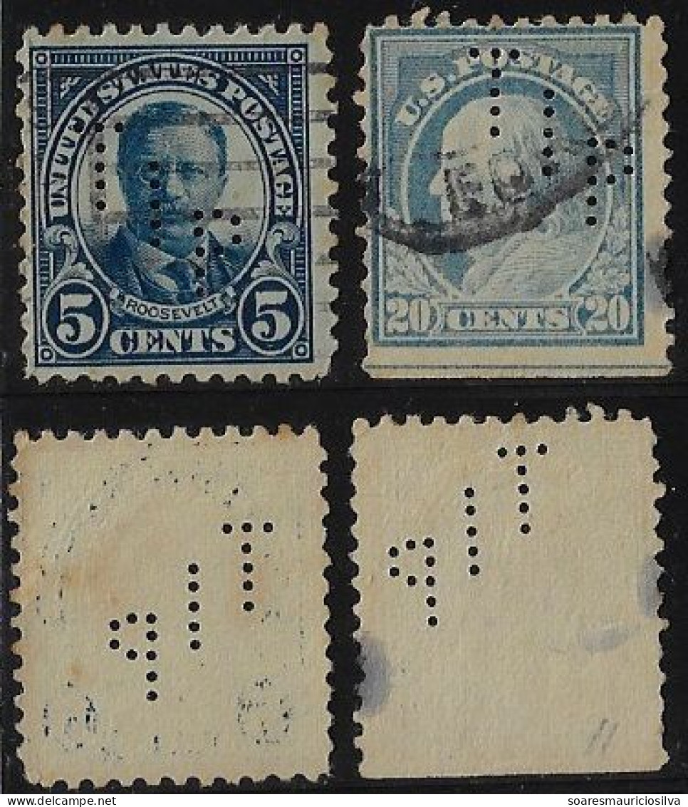 USA United States 1914/1923 2 Stamp With Perfin TIP By The Industrial Press From New York Lochung Perfore - Perforés