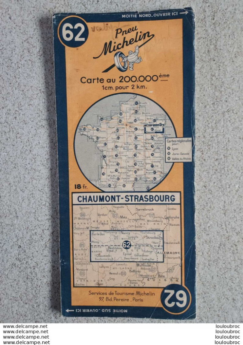 CARTE MICHELIN CHAUMONT STRASBOURG  1945 - Cartes Routières