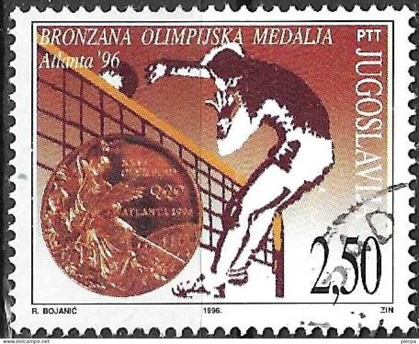 JUGOSLAVIA -1996 - OLIMPIADI ATLANTA - VOLLEY - D 2,50 - USATO ( YVERT 2653 - MICHEL 2796) - Used Stamps