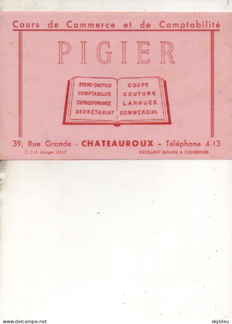 Buvard - Cours De Commerce Et De Comptabilité PIGIER - 39 Rue Grande - Chateauroux - - P