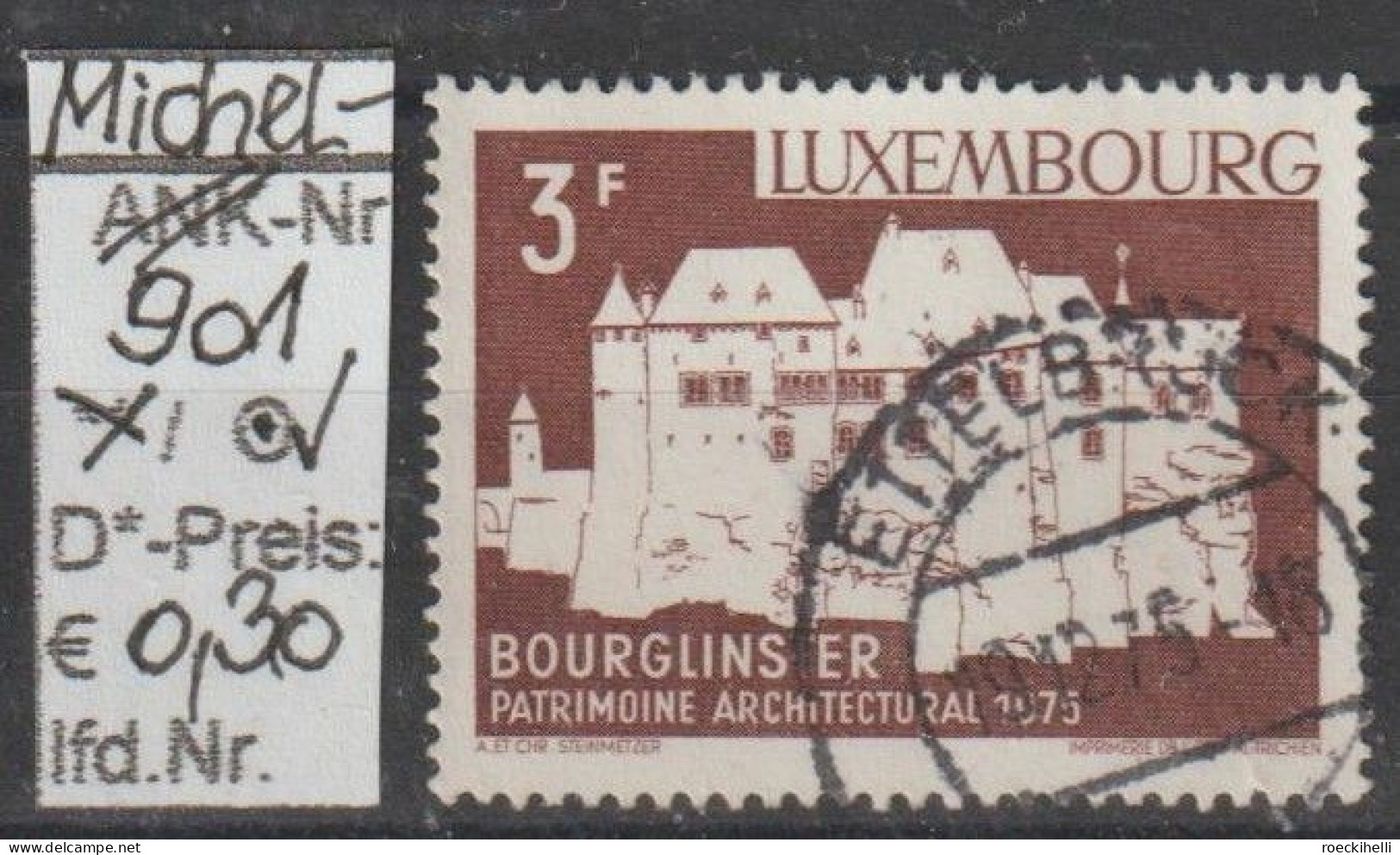 1975 - LUXEMBURG - SM "Europ. Denkmalschutzjahr - Burglinster " 3 Fr Schw'lila  - O Gestempelt - S.Scan (Lux 901o) - Gebraucht