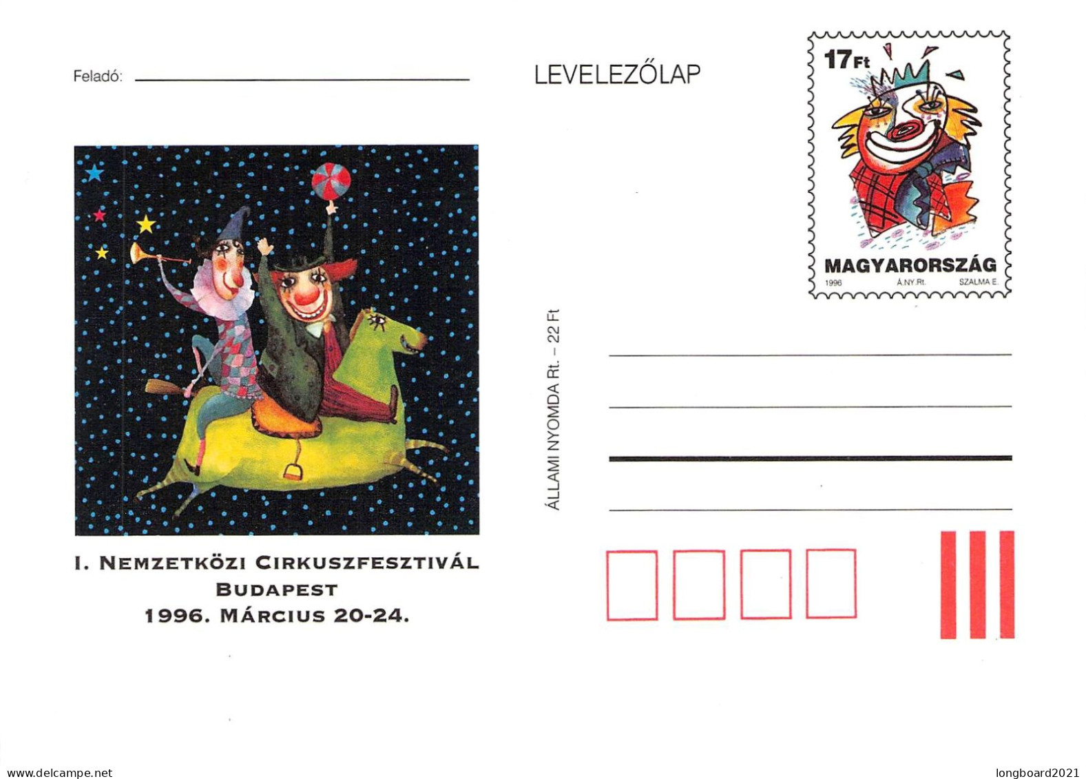 HUNGARY - POSTCARD 17 Ft 1996 CIRCUS Unc /4497 - Entiers Postaux