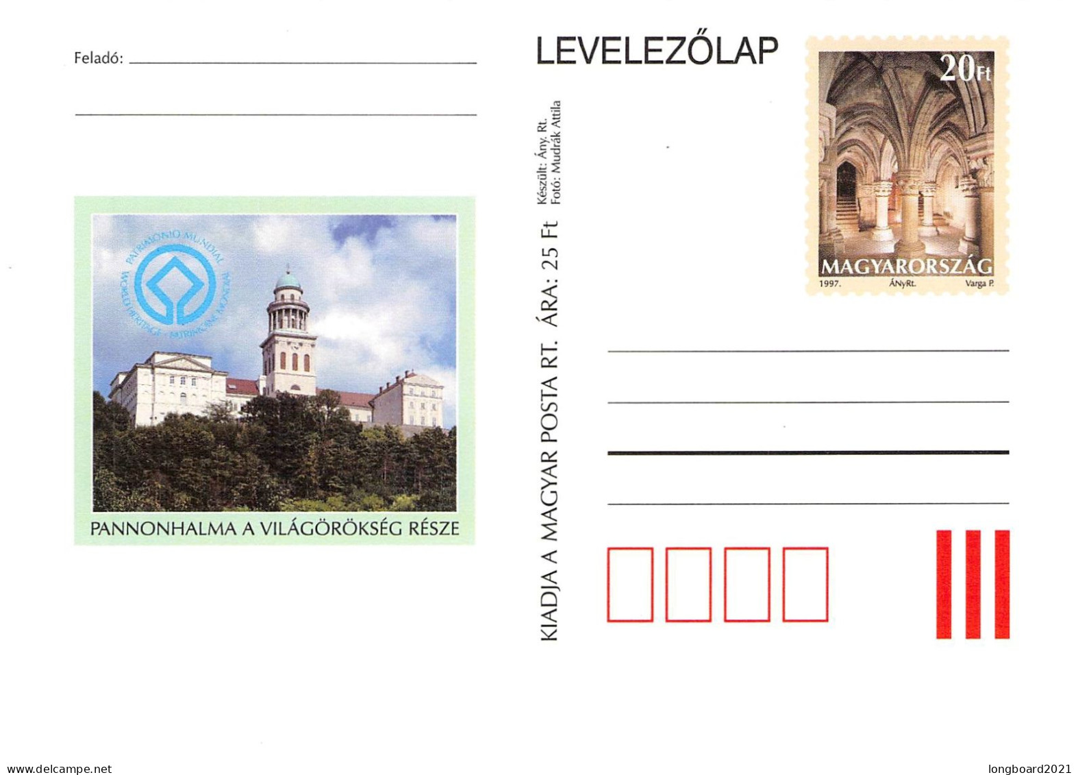 HUNGARY - POSTCARD 20 Ft 1997 PANNON HALMA Unc /4498 - Postwaardestukken