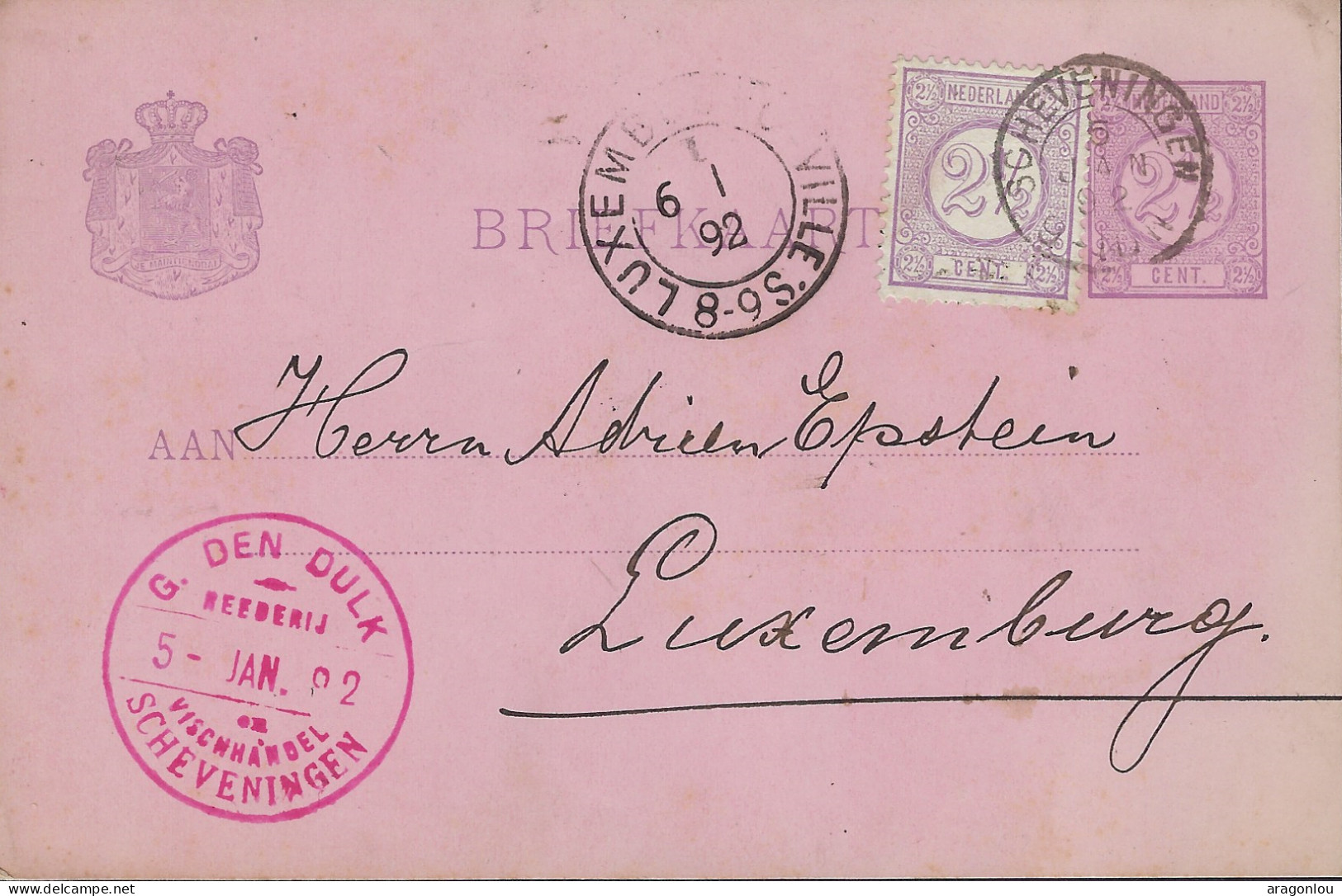 Luxembourg - Luxemburg - Carte - Postale  -  1892  -  Cachet Luxembourg  -  Scheweningen - Stamped Stationery