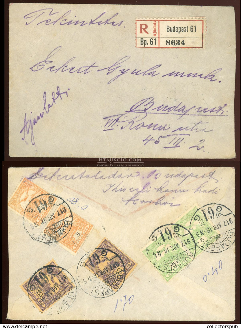 BUDAPEST 1917. Helyi Ajánlott Levél, Hatbélyeges, Három Színű Bérmentesítéssel - Cartas & Documentos