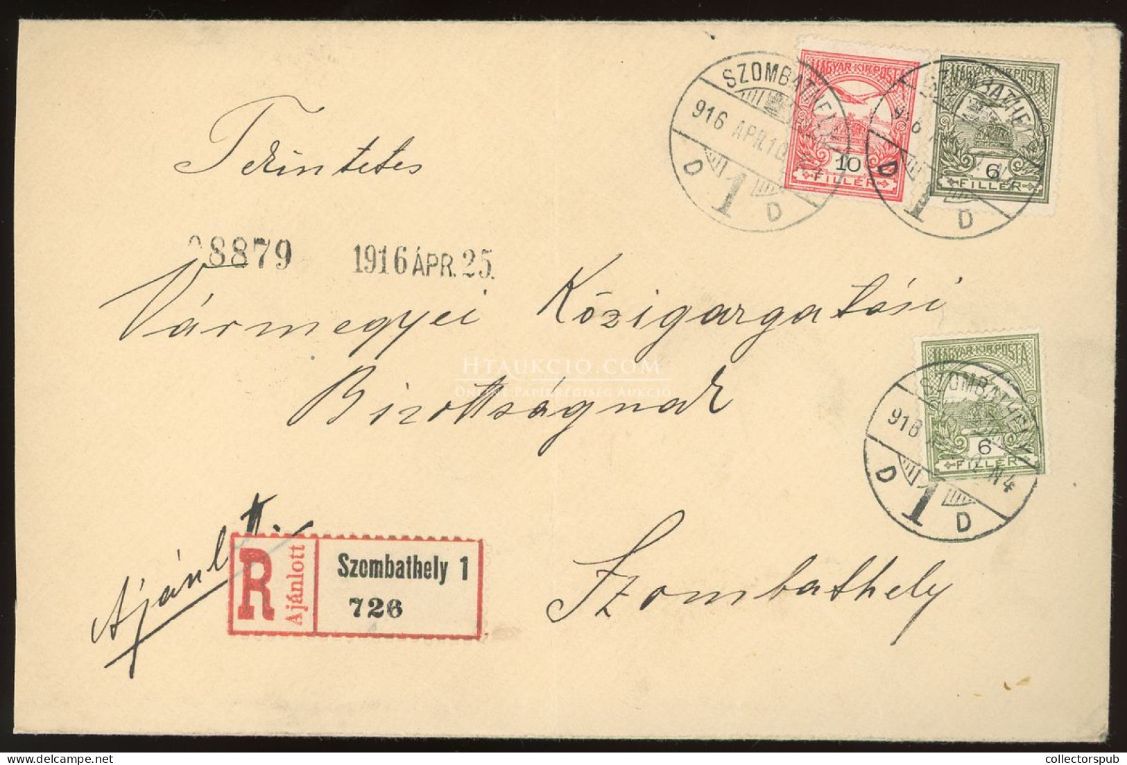 SZOMBATHELY 1916. Szép, Helyi Ajánlott 22f-es Levél - Covers & Documents