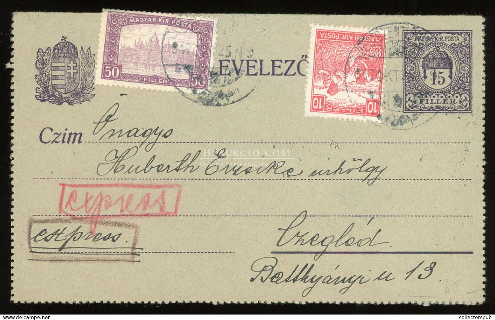 PESTSZENTERZSÉBET 1917. Expressz Kiegészített Zárt Díjjegyes Lap Ceglédre - Lettres & Documents