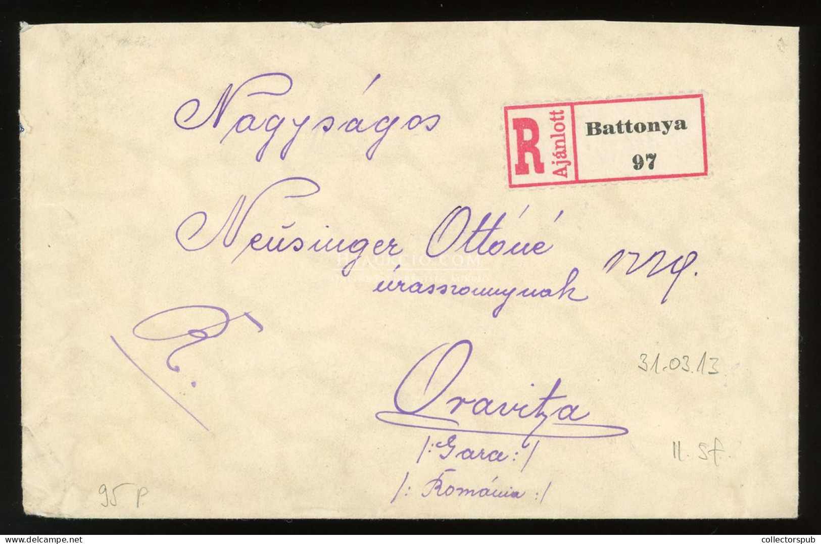 BATTONYA 1931. Dekoratív Ajánlott Levél Romániába - Lettres & Documents