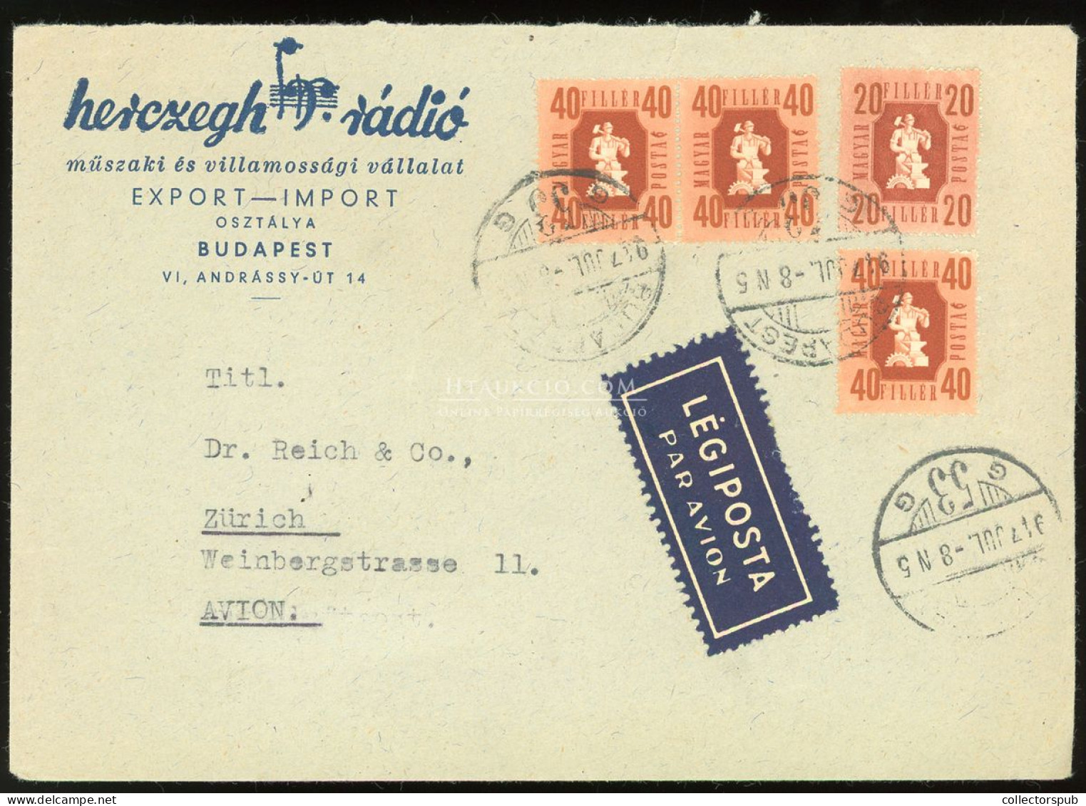 BUDAPEST 1947. Céges Légi Levél Svájcba Küldve - Lettres & Documents