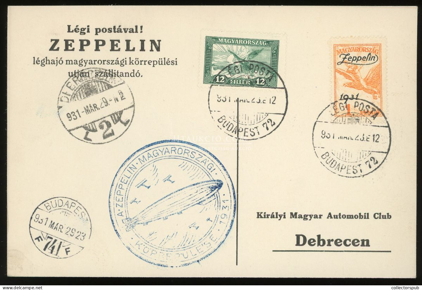 1931. Zeppelin Légi Levlap Budapest > Debrecen - Covers & Documents