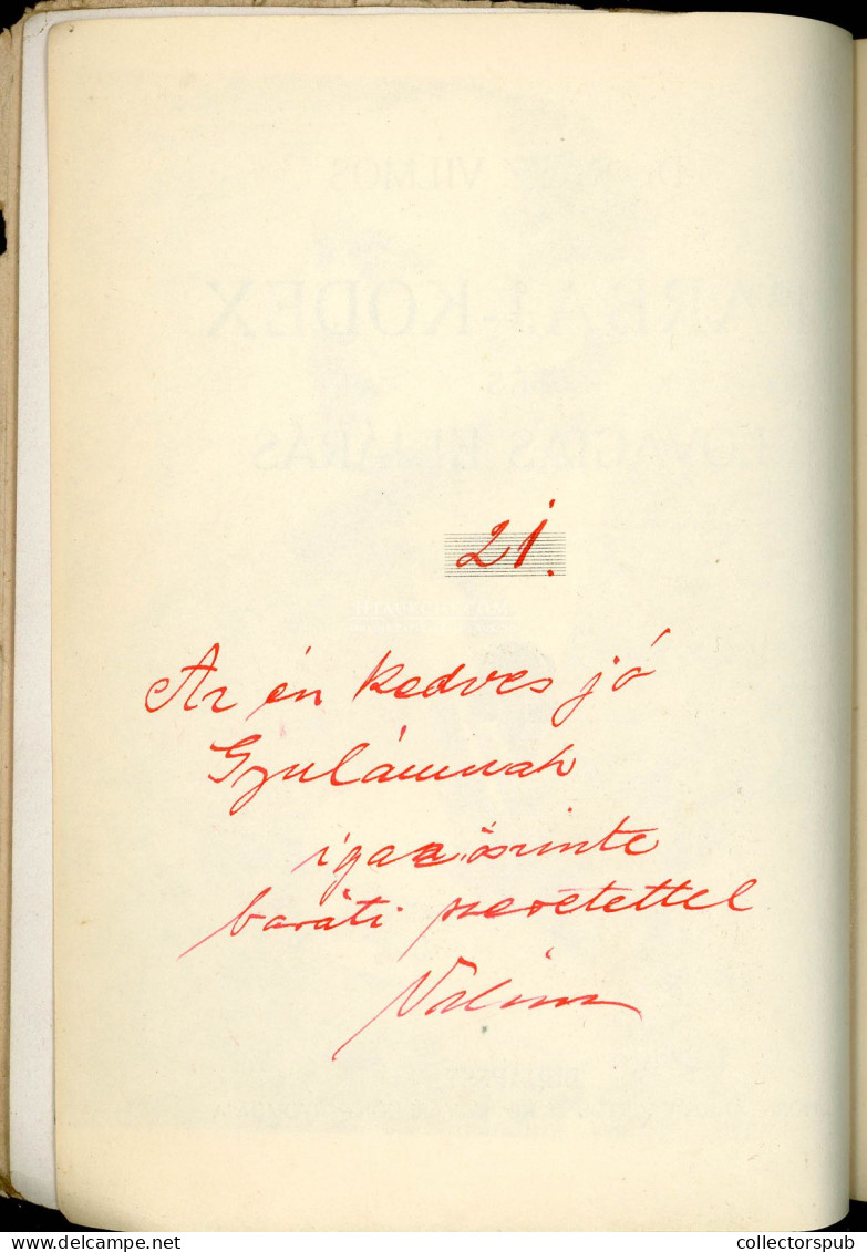 RÁCZ VILMOS: Párbajkódex és Lovagias Eljárás.1923. Első Kiadás, Számozott (!) Dedikált Példány, 219p - Old Books