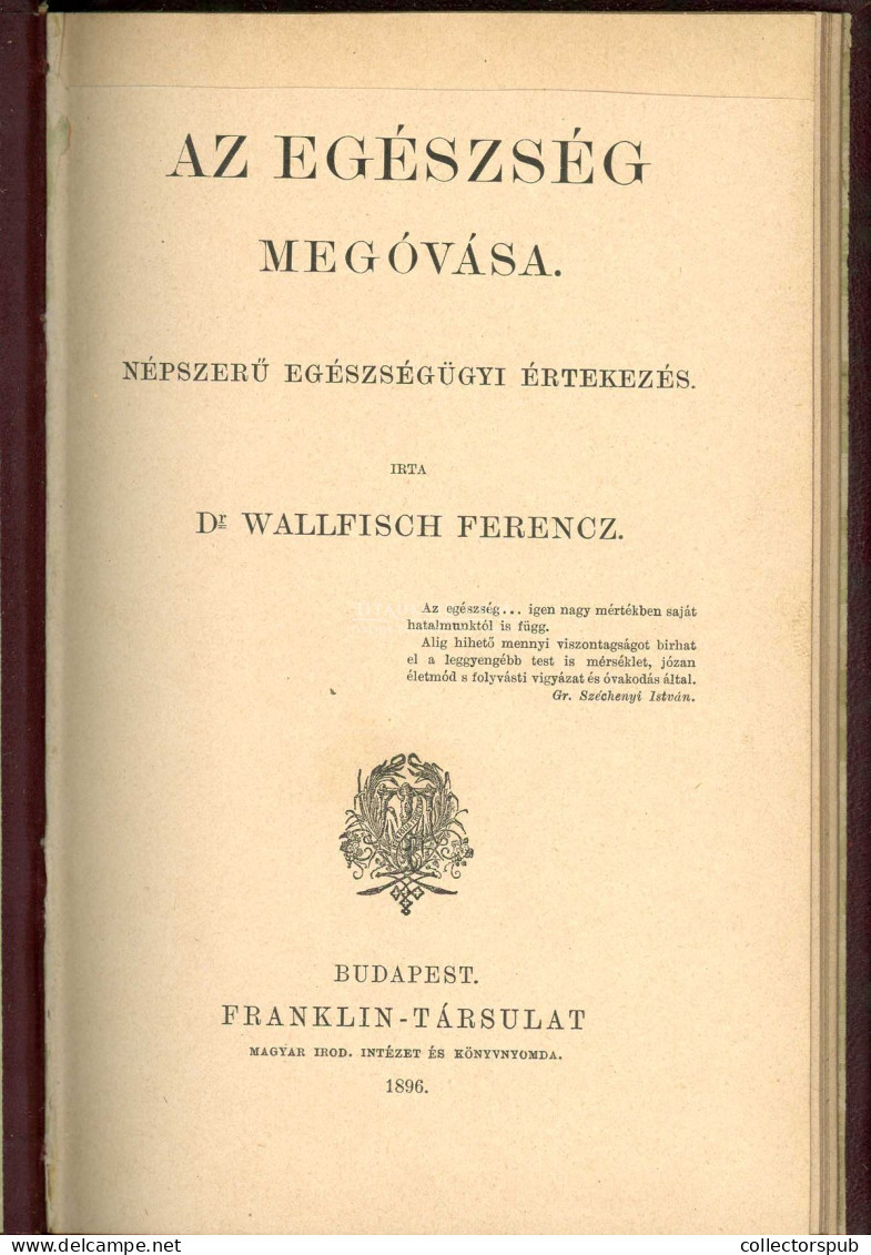 Wallfisch Ferencz: Az Egészség Megóvása. Népszerű Egészségügyi értekezés. Bp.,1896. 79 P, Szép Bőr Kötésben! - Alte Bücher