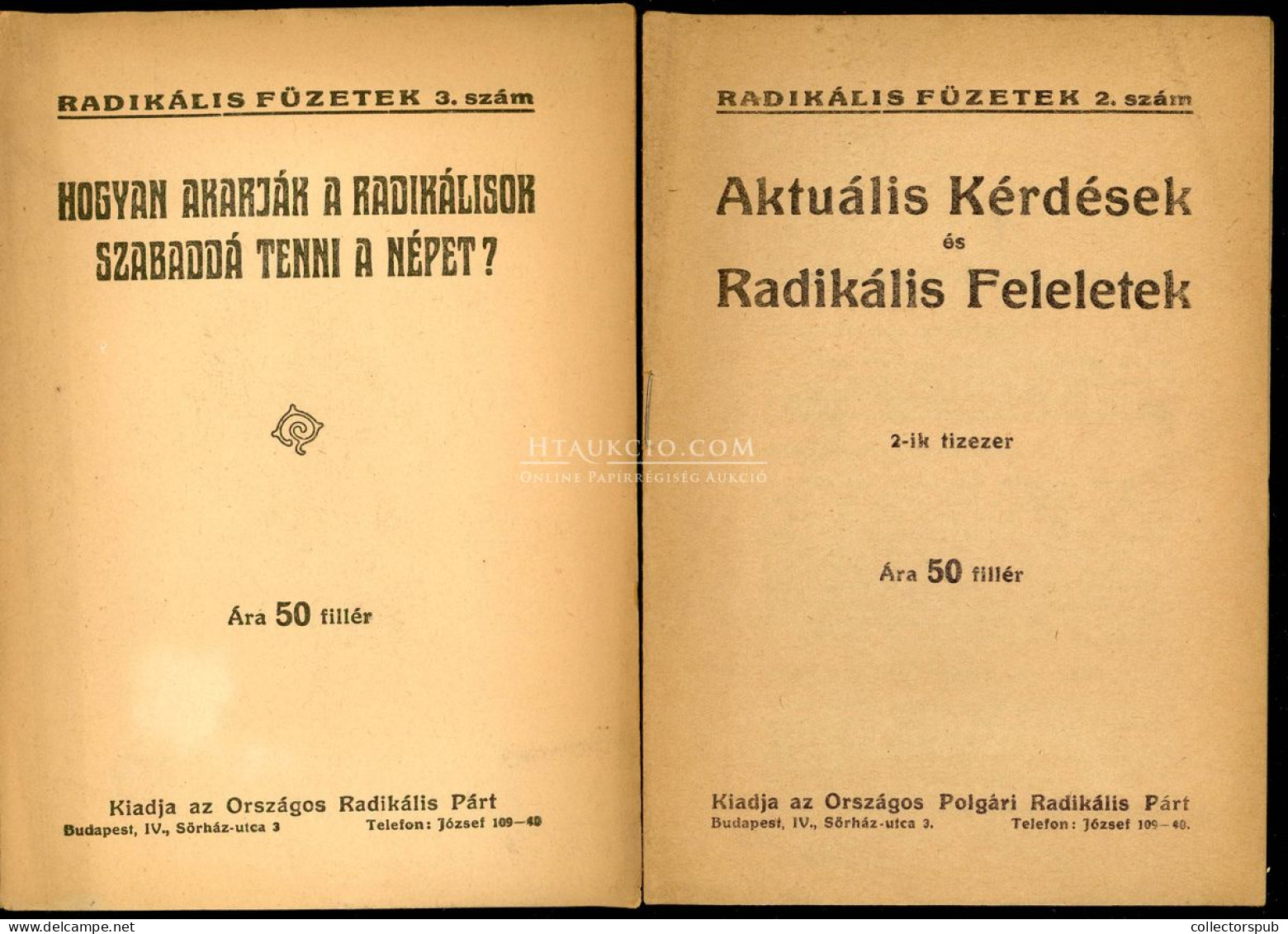 Országos Radikális Párt  / Radikális Füzetek 2., 3. Szám 1919. - Livres Anciens